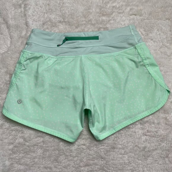 Lululemon Women's Petit Dot Fresh Teal Fresh Teal Groovy Run Shorts Size 4 - Picture 1 of 8